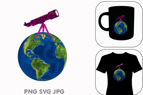 Telescope World Map Globe Illustration: A Versatile Embroidery Design
